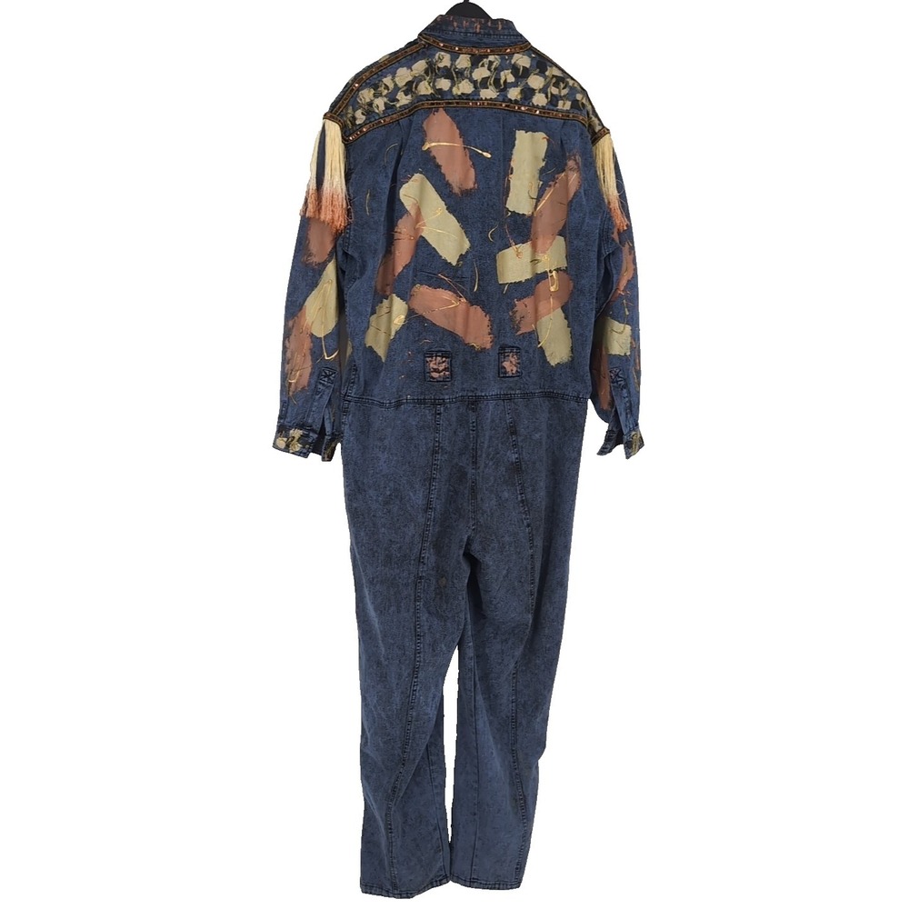 Acid Wash Jumpsuit Coveralls Denim Canvas Utility Art to Wear Grunge Size Large - Picture 2 of 16